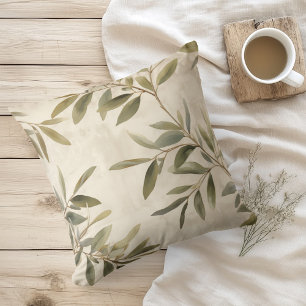 Coussin Aquarelle Branches d'Olivier Rustiques