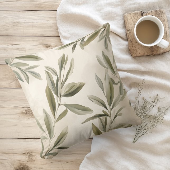 Coussin Aquarelle Branches d'Olivier Rustiques (Créateur téléchargé)