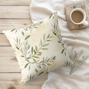 Coussin Aquarelle Branches d'Olivier Rustiques