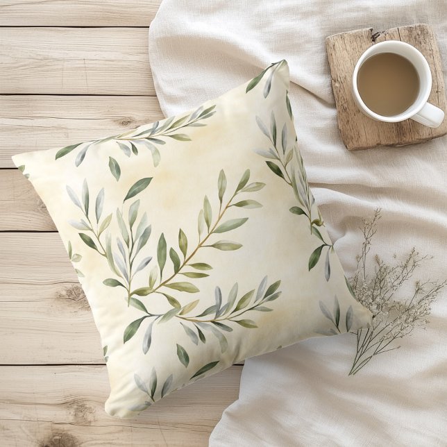 Coussin Aquarelle Branches d'Olivier Rustiques (Créateur téléchargé)