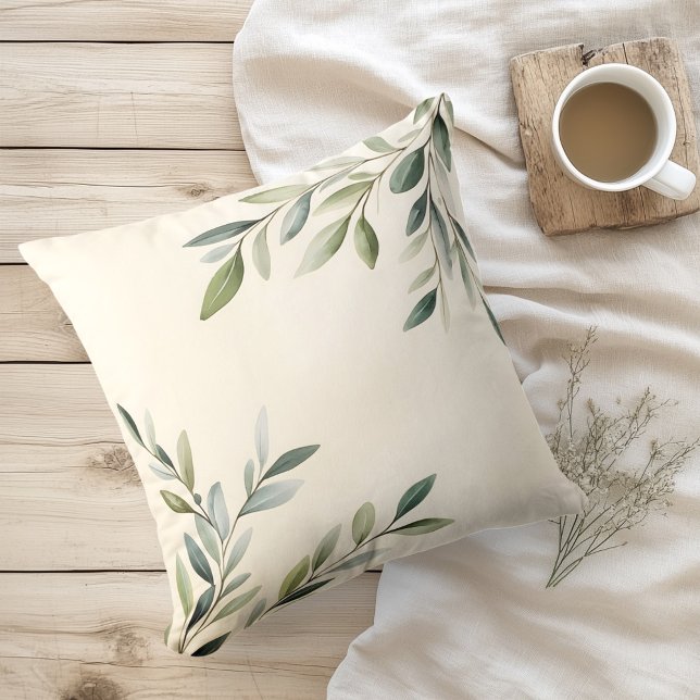 Coussin Aquarelle Branches d'Olivier Rustiques (Créateur téléchargé)