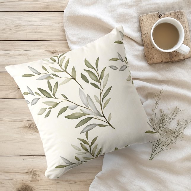 Coussin Aquarelle Branches d'Olivier Rustiques (Créateur téléchargé)