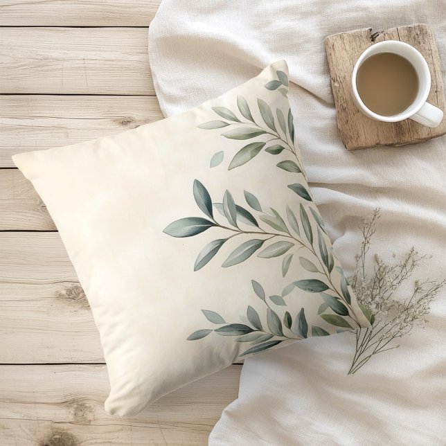 Coussin Aquarelle Branches d'Olivier Rustiques (Créateur téléchargé)