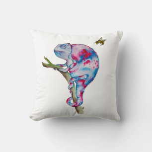 Coussin Aquarelle brillante colorée caméléon et abeille