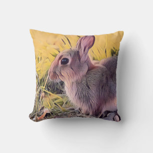 Coussin Aquarelle Brown lapin Lapin Art Vintage