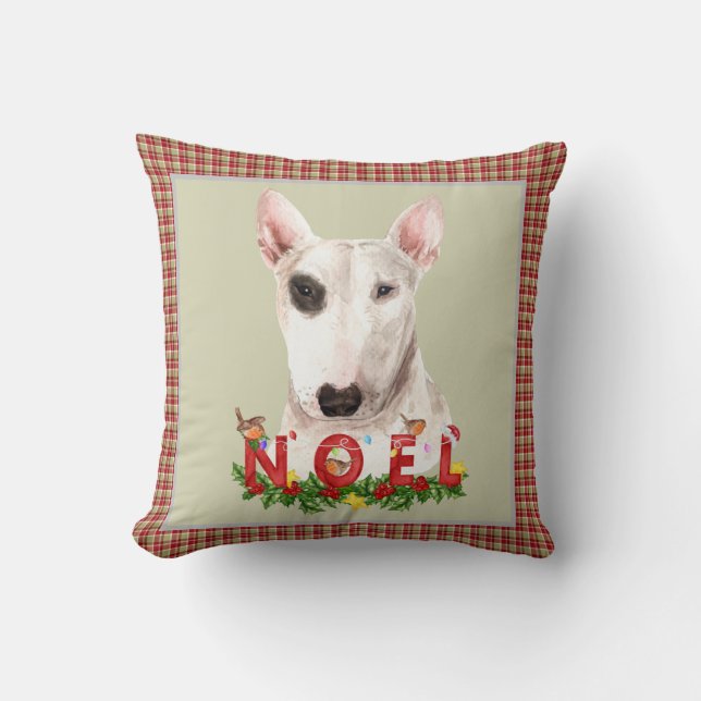 Coussin Aquarelle Bull Terrier Noel Noël (Recto)