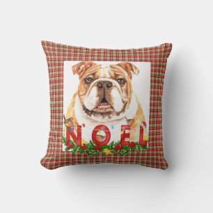 Coussin Aquarelle Bulldog Noel Noël