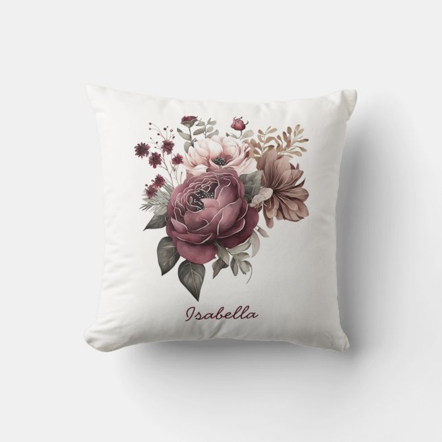 Coussin Aquarelle Burgundy Floral sur mesure (Recto)