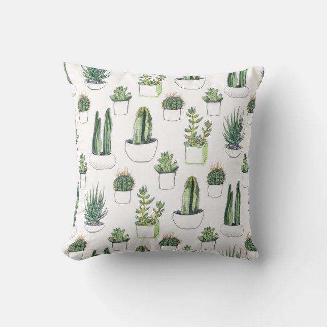 Coussin Aquarelle Cactus & Succulent (Recto)
