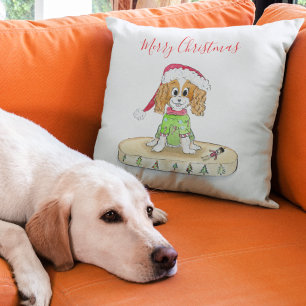 Coussin Aquarelle Cavalier King Charles Spaniel Noël
