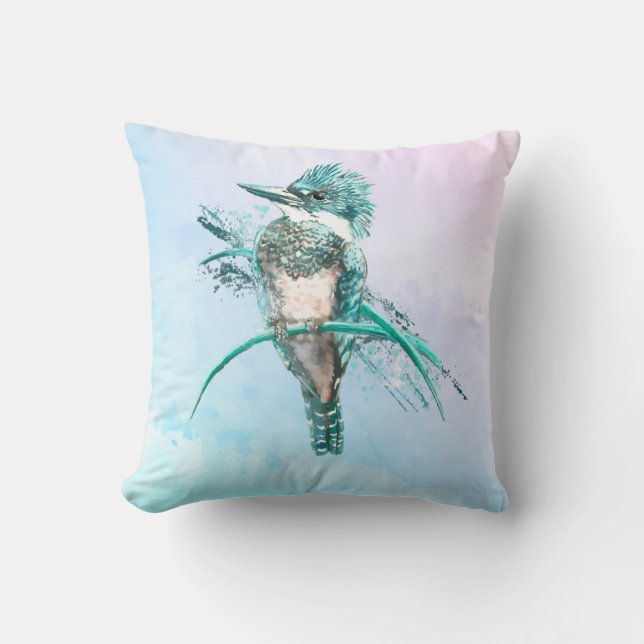 Coussin Aquarelle Ceinturée Kingfisher Oiseau Art de la fa (Recto)