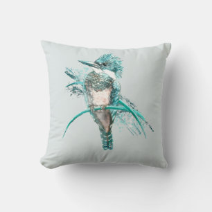 Coussin Aquarelle ceinturée martin-pêcheur animal