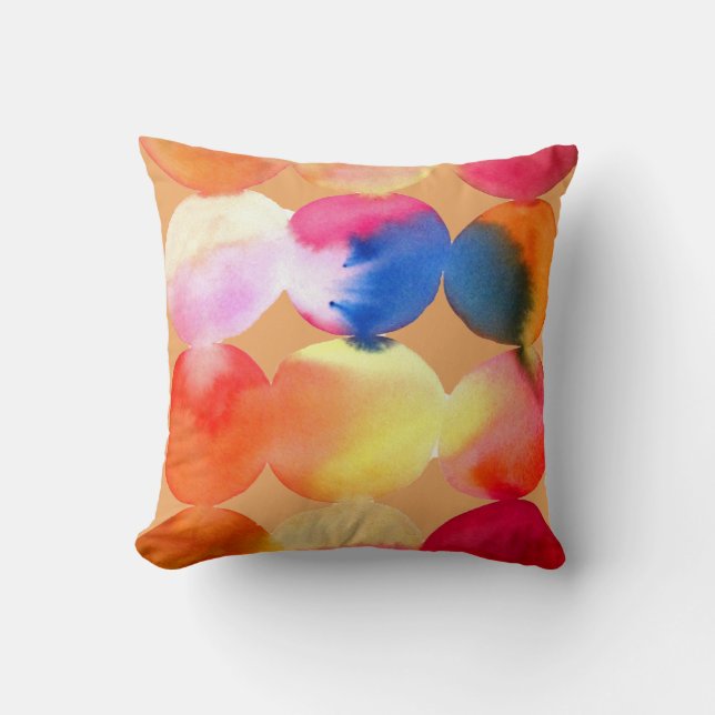 Coussin Aquarelle cercle motif art abstrait couleur chaude (Recto)