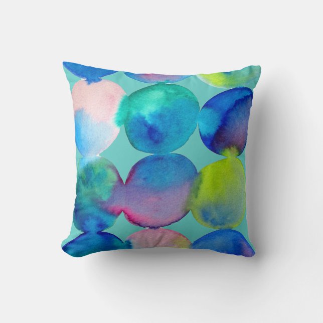 Coussin Aquarelle cercle motif art abstrait couleur cool (Recto)