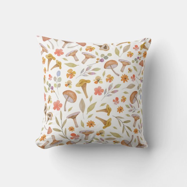 Coussin Aquarelle Champignons et fleurs (Recto)