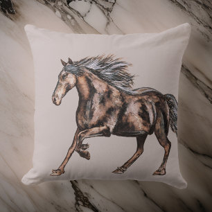 Coussin Aquarelle Cheval Mystique Moderne