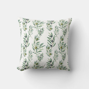 Coussin Aquarelle Chic Country Campagnard Motif Olive Vert