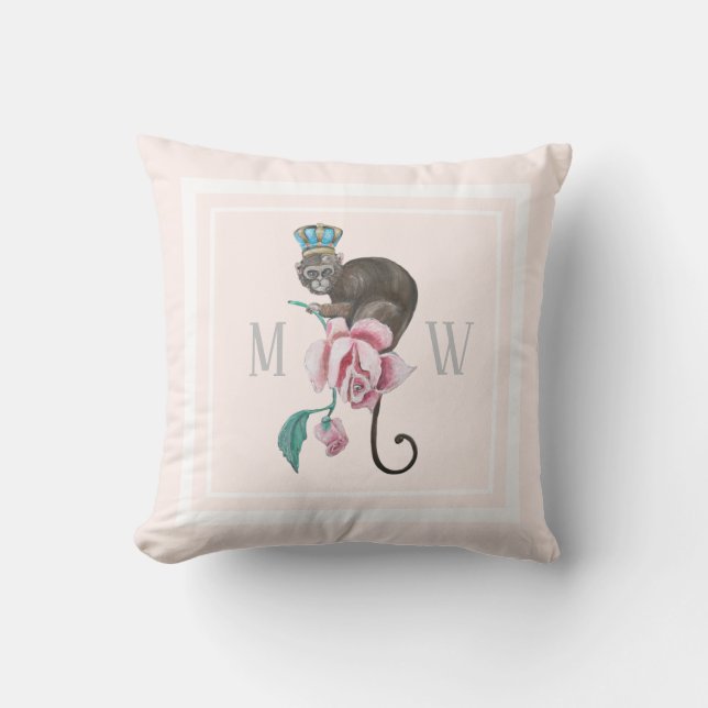 Coussin Aquarelle | Chic Monogramme rose (Recto)