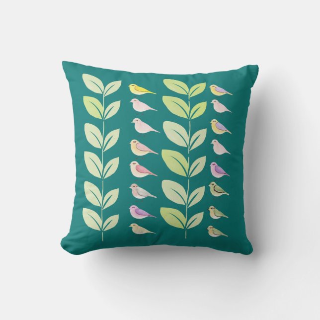 Coussin Aquarelle Chickadees & Feuilles (Recto)