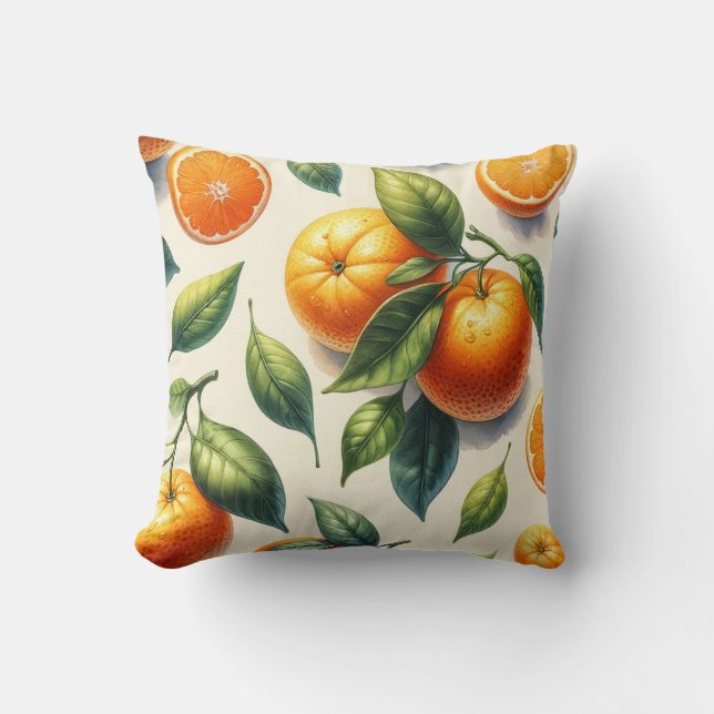 Coussin Aquarelle Citrus Orange Feuille Mariage (Recto)