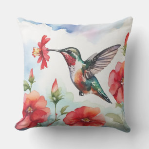 Coussin Aquarelle Colibri et Roses