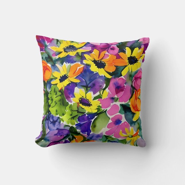 Coussin Aquarelle colorée Art Floral (Recto)