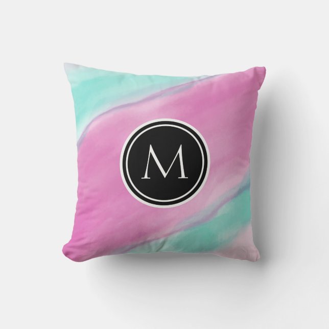Coussin Aquarelle colorée de monogramme (Recto)