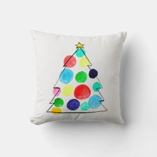Coussin Aquarelle colorée du sapin de Noël