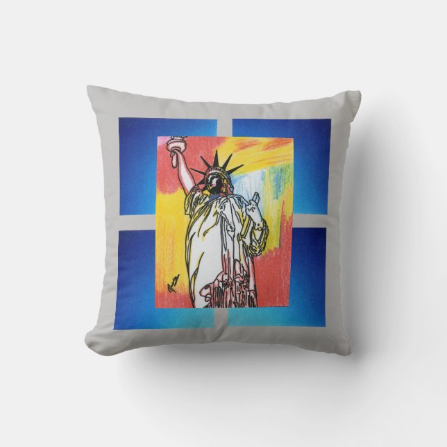 Coussin Aquarelle colorée moderne Lady liberté géométrique (Recto)