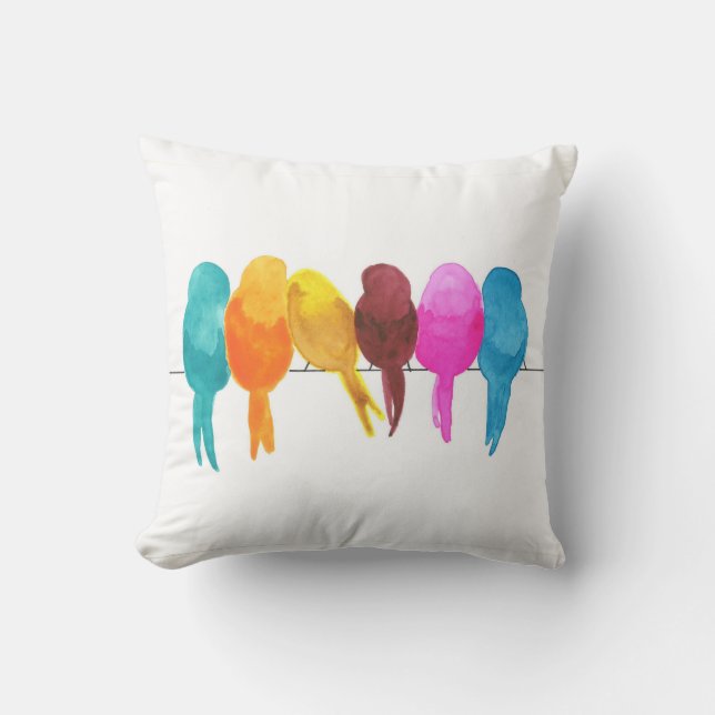 Coussin Aquarelle colorée Oiseaux  (Recto)