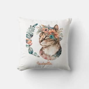 Coussin Aquarelle colorée sur mesure Chat Boho Floral