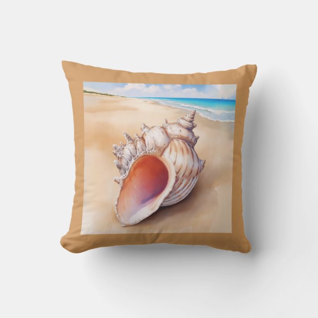 Coussin Aquarelle Conch Shell sur la plage (Recto)