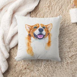 Coussin Aquarelle Corgi Chien Personnalisé