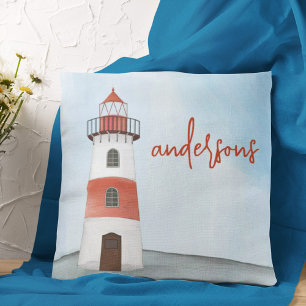 Coussin Aquarelle côtière phare sur mesure