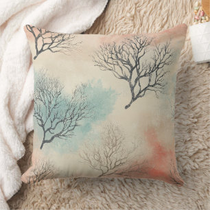 Coussin Aquarelle côtière raffinée avec corail et coquilla