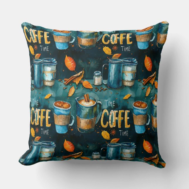 Coussin Aquarelle crayon tasses à café, pots, cannelle, (Recto)