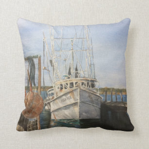 Coussin Aquarelle Crevette Bateau Pêche côtière Mer oc