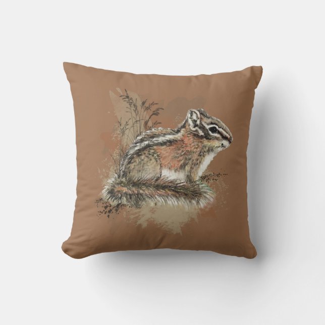 Coussin Aquarelle Cute Little Chipmunk Animal Wildlife (Recto)