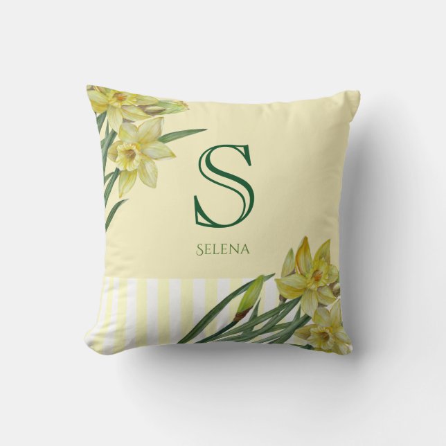 Coussin Aquarelle Daffodiques Fleur Floral Art Monogramme (Recto)