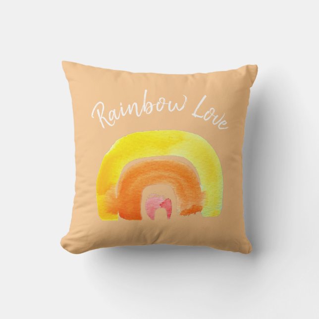 Coussin Aquarelle d'amour arc-en-ciel orange (Recto)