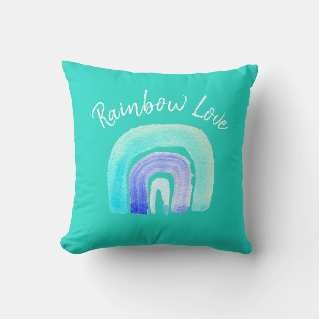 Coussin Aquarelle d'amour bleu arc-en-ciel (Recto)