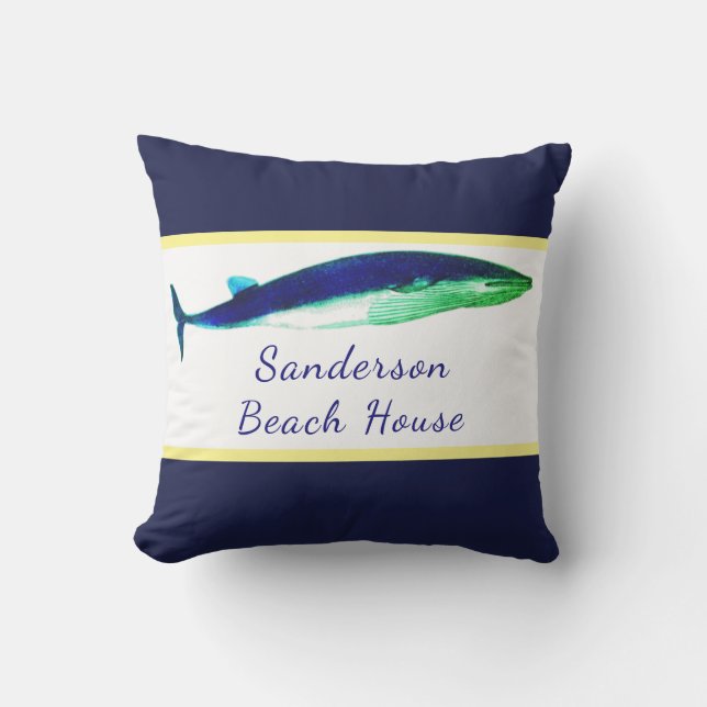 Coussin Aquarelle de baleine marine bleu côtier jaune (Recto)