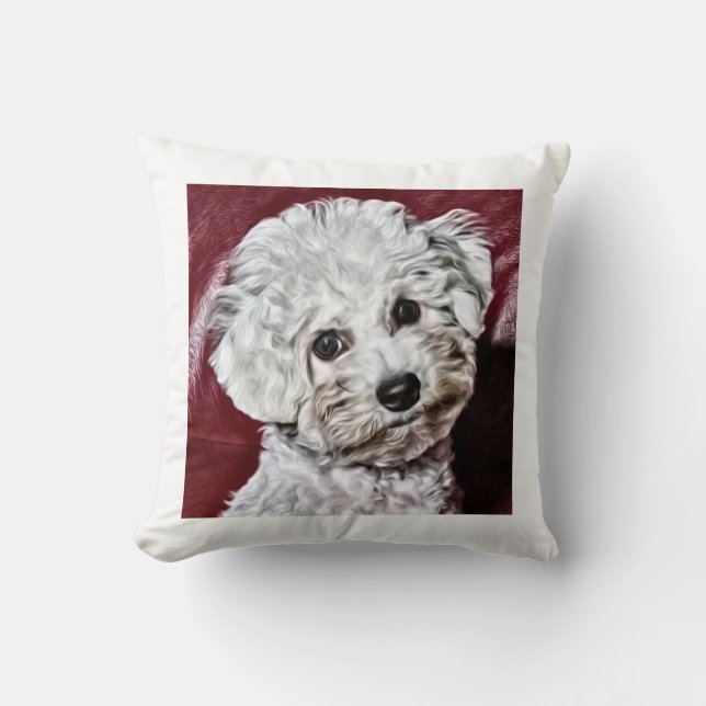 Coussin Aquarelle de Bichon j'Ai frisé (Recto)