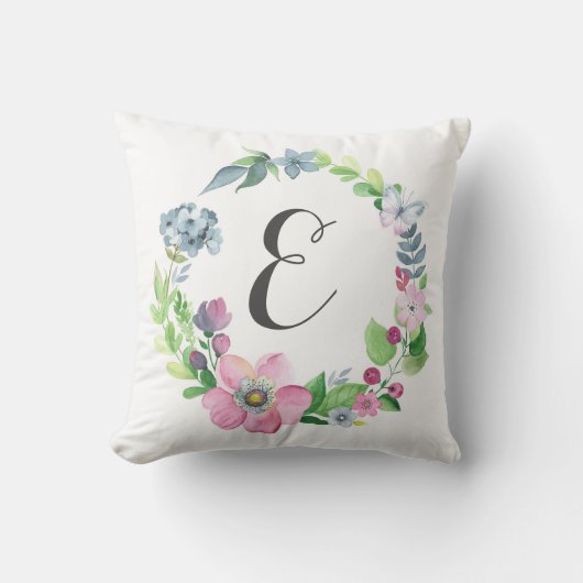 Coussin Aquarelle de Boho florale et monogramme du (Recto)