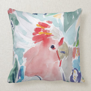 Coussin Aquarelle de cacatoès rose