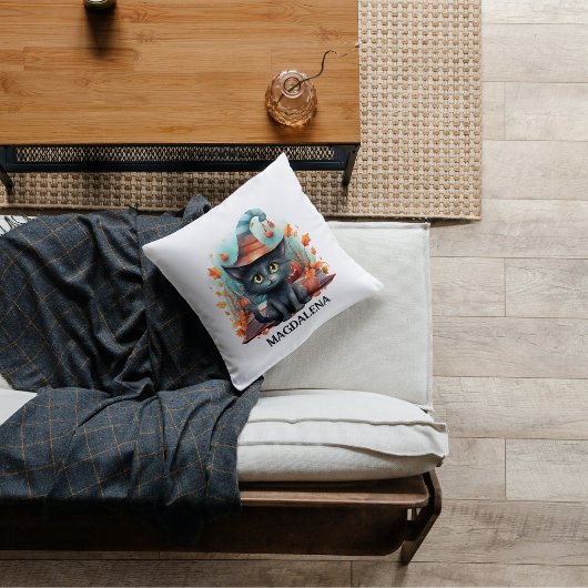 Coussin Aquarelle de chat noir Halloween