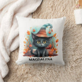 Coussin Aquarelle de chat noir Halloween (Couverture)