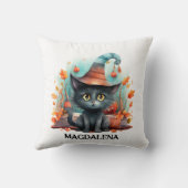 Coussin Aquarelle de chat noir Halloween (Verso)