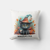 Coussin Aquarelle de chat noir Halloween (Recto)