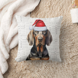 Coussin Aquarelle de chien noir et bronzé Noël